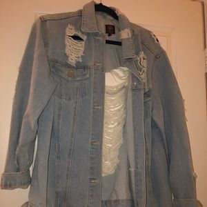 Distressed oversized jean jacket